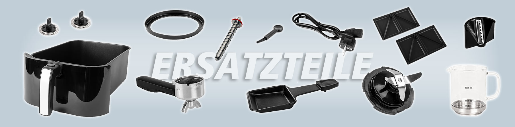 Verschiedene Rommelsbacher Ersatzteile, darunter Kanne, Kabel, Dichtungen und Einsätze. 
